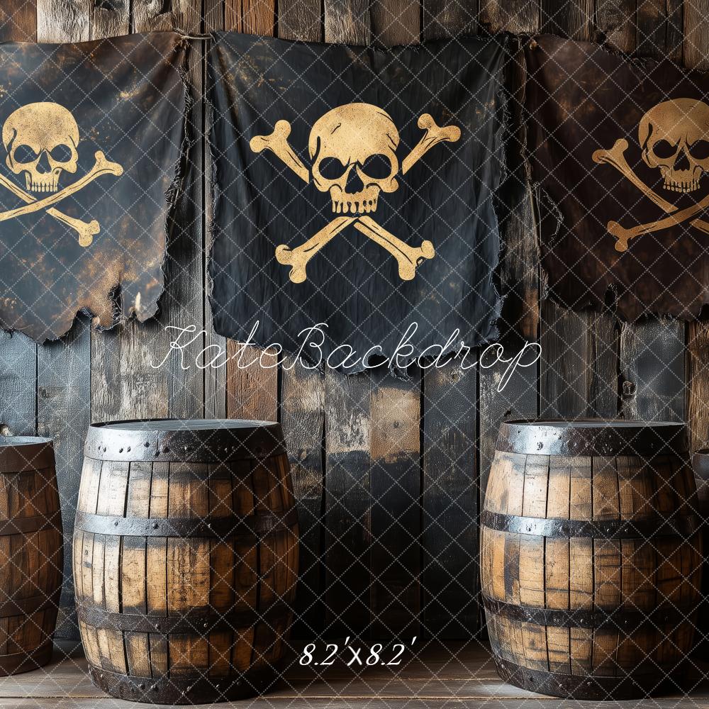 Kate Pirate Skulls Barrels Wood Wall Backdrop Designed by Patty Roberts