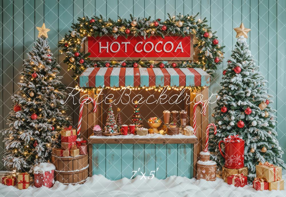 Kate Christmas Hot Cocoa Stand Snowy Trees Backdrop Designed by Emetselch