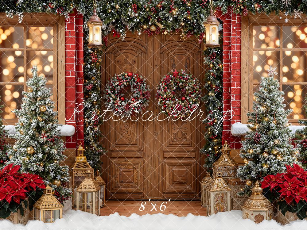 Kate Christmas Door Wreath Fleece Backdrop Designed by Emetselch - Kate Backdrop AU
