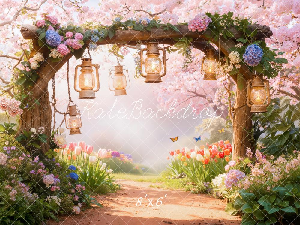 Kate Flower Arch Lanterns Spring Fleece Backdrop Designed by Emetselch