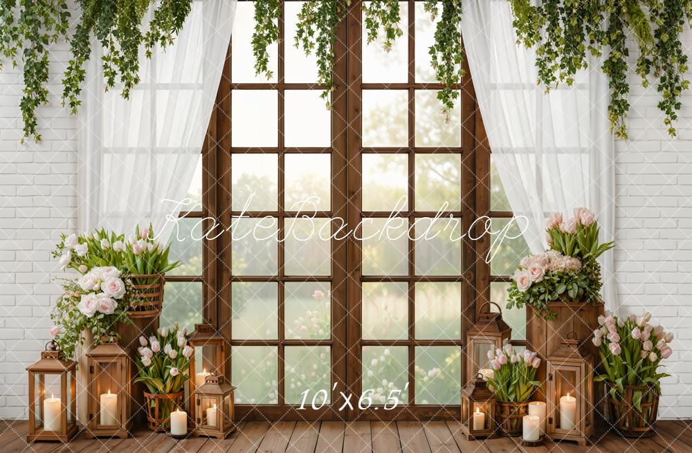 Kate Spring Window Flowers Candles Greenery Backdrop Designed by Emetselch