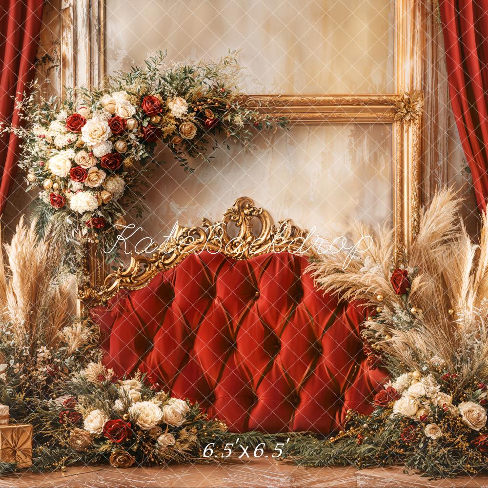 Kate Red Floral Vintage Pampas Headboard Backdrop Designed by Emetselch