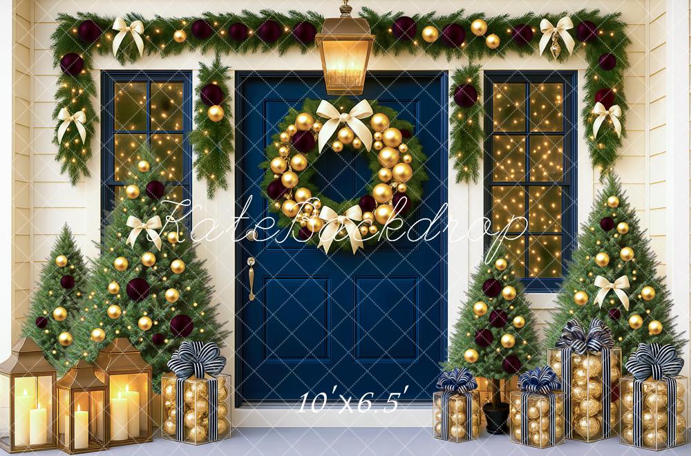 Kate Christmas Door Garland Trees Gifts Backdrop Designed by Mini MakeBelieve - Kate Backdrop AU