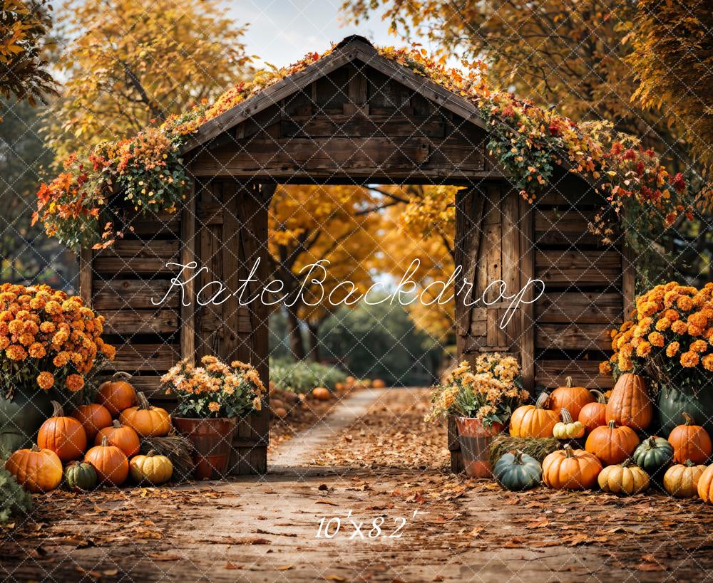 Kate Autumn Wooden Arch Pumpkin Backdrop Designed by Emetselch - Kate Backdrop AU
