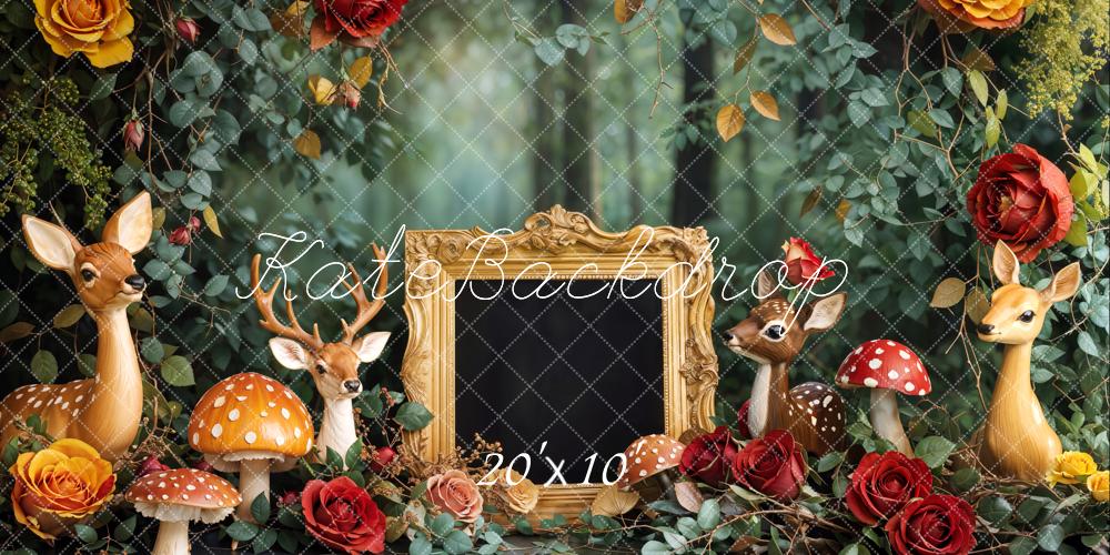 Kate Forest Deer Roses Mushrooms Backdrop Designed by Emetselch - Kate Backdrop AU