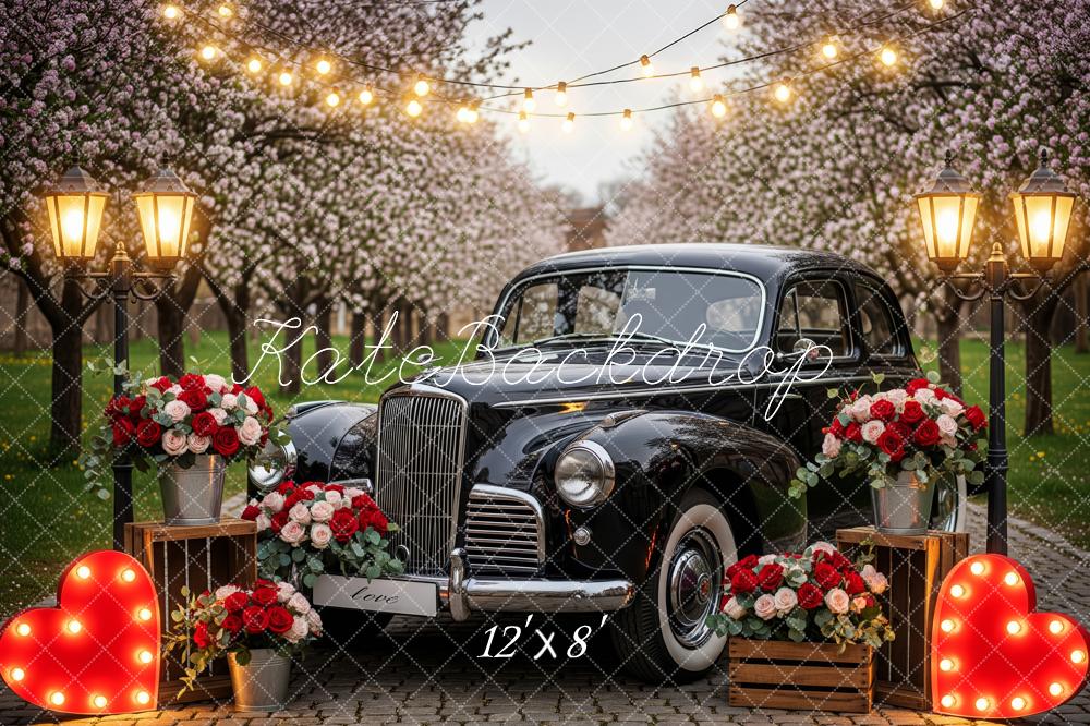 Kate Vintage Car Cherry Blossoms String Lights Backdrop Designed by Patty Roberts