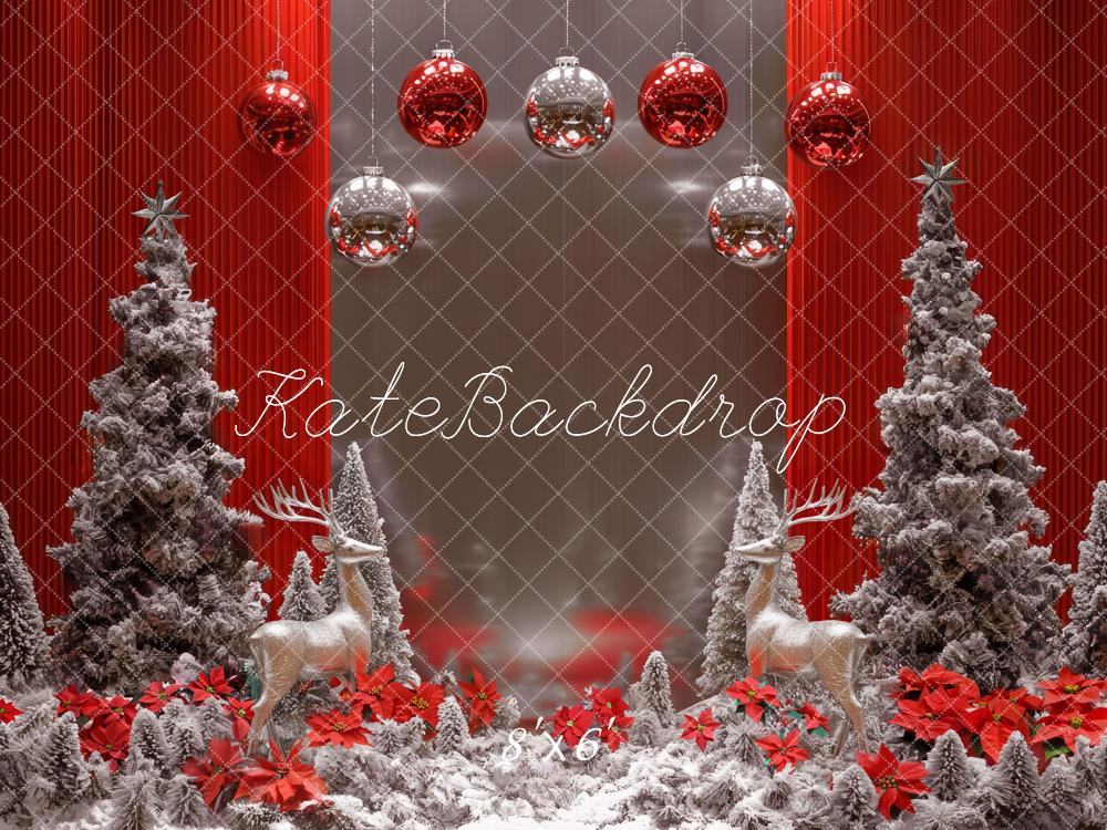 Kate Christmas Snowy Trees Red Reindeer Backdrop Designed by Mini MakeBelieve - Kate Backdrop AU
