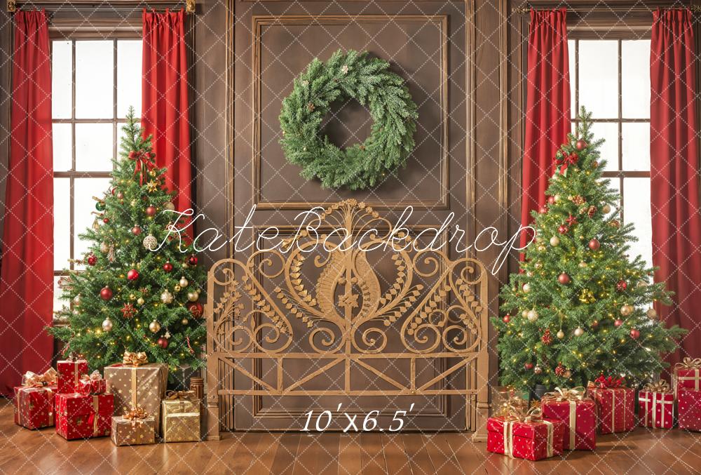 Kate Christmas Trees Wreath Fleece Backdrop Headboard Designed by Emetselch - Kate Backdrop AU
