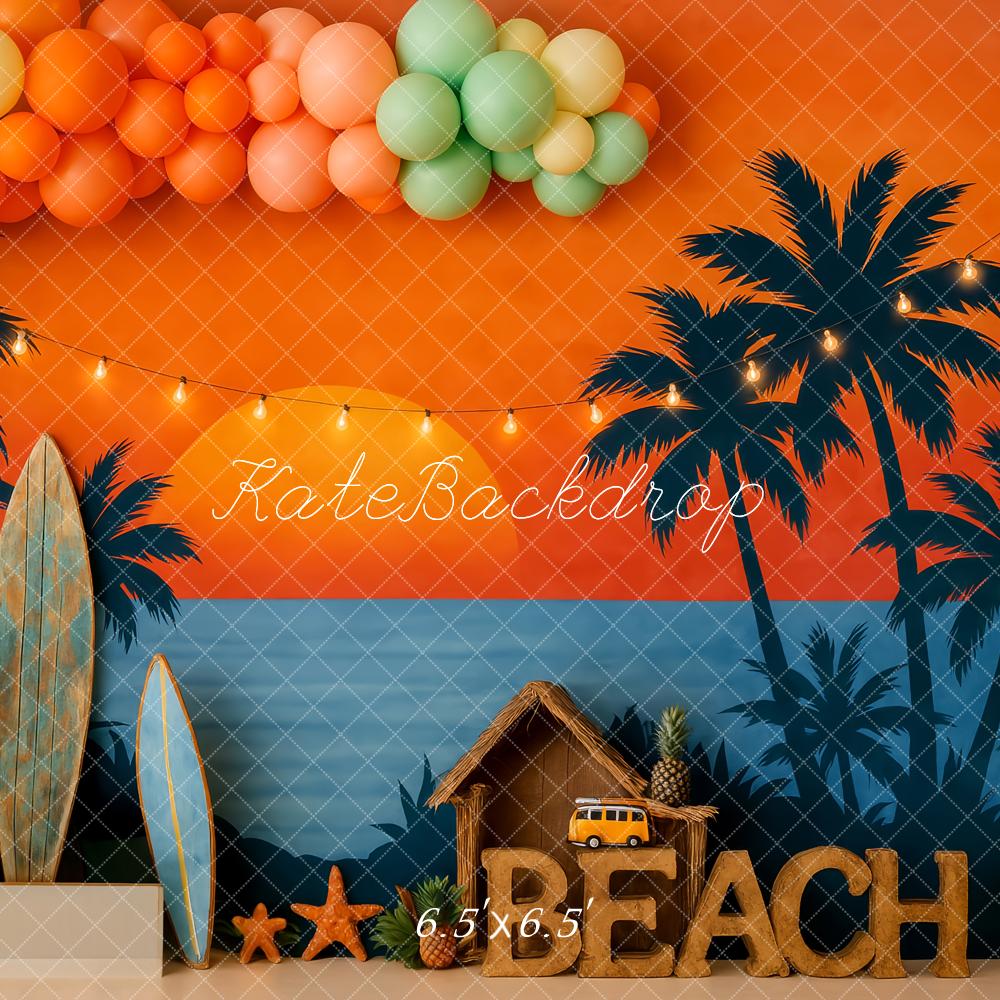 Kate Beach Surfboards Palm Trees Orange Sunset Backdrop Designed by Patty Roberts