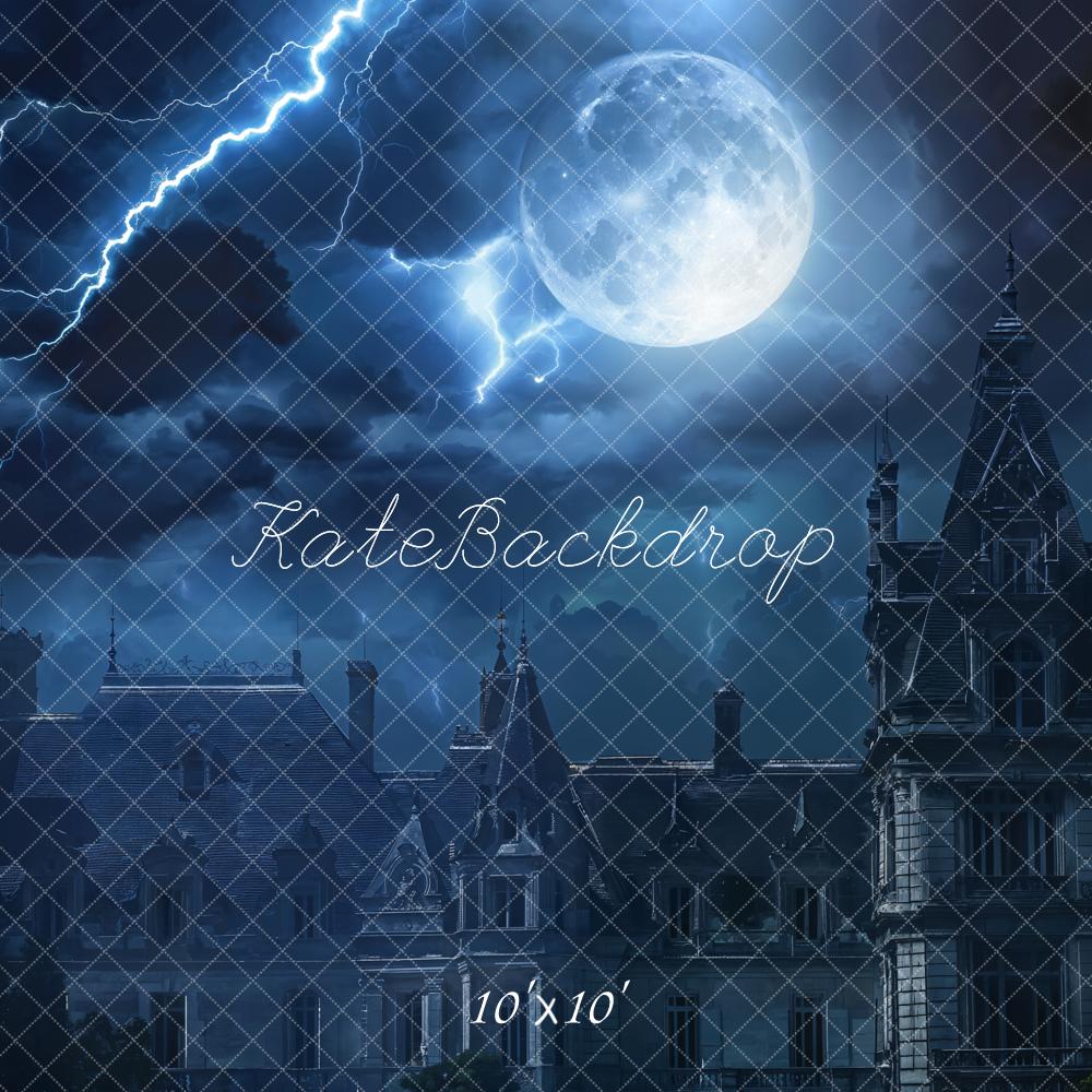 Kate Haunted Castle Full Moon Lightning Night Backdrop Designed by Chain - Kate Backdrop AU