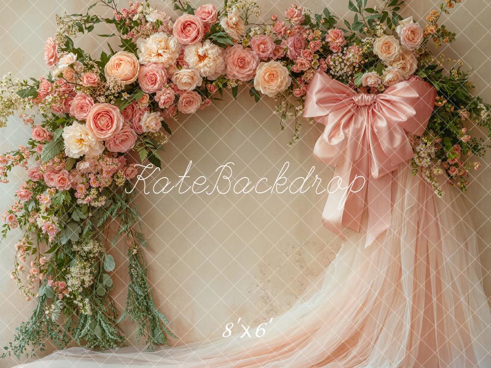 LONSALE Kate Flower Arch Pink Roses Bow Fleece Backdrop Designed by Emetselch
