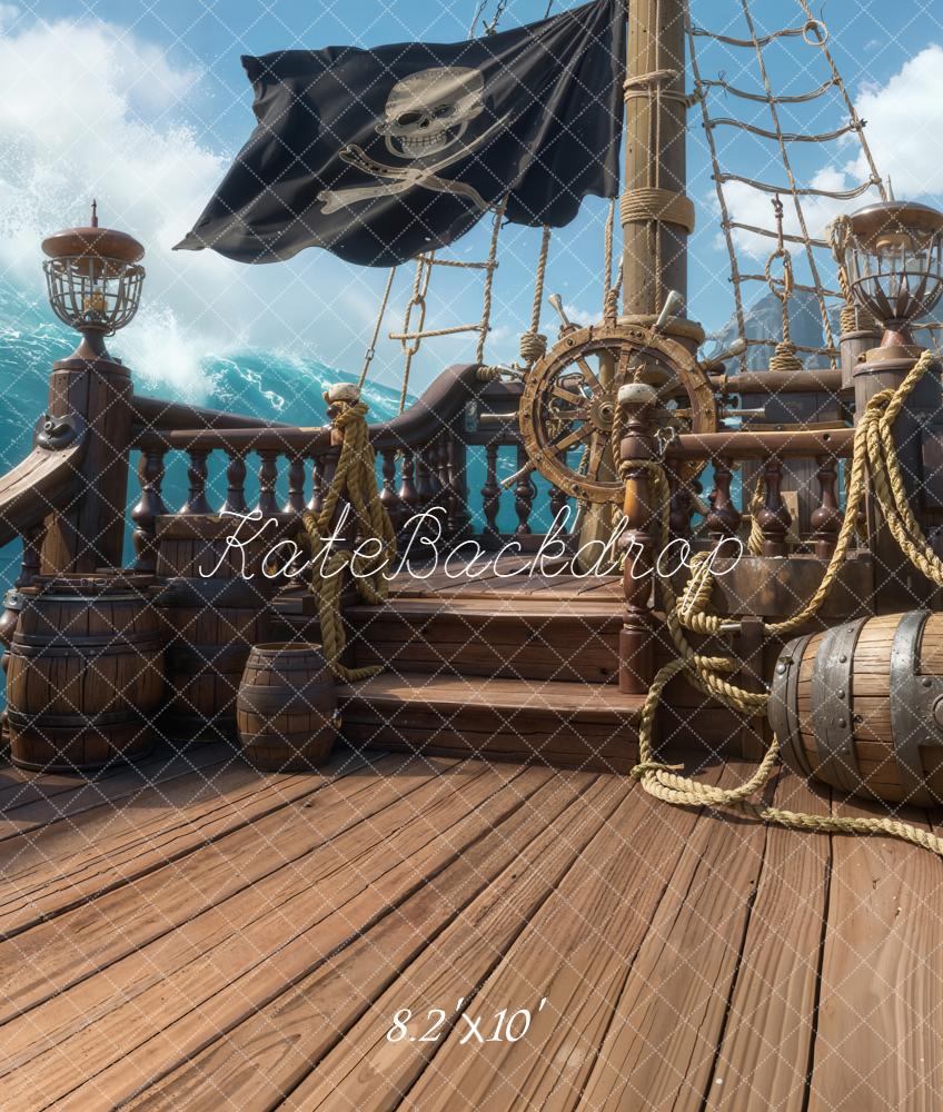 Kate Pirate Ship Wooden Deck Ocean Fleece Backdrop Designed by Chain