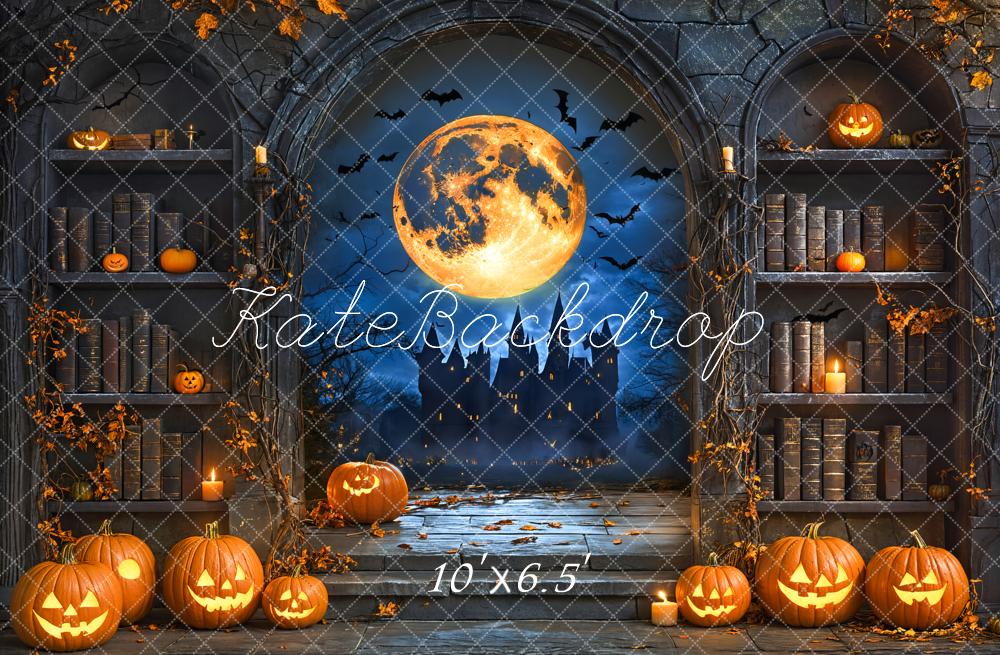 Kate Halloween Pumpkins Full Moon Castle Backdrop Designed by Emetselch - Kate Backdrop AU