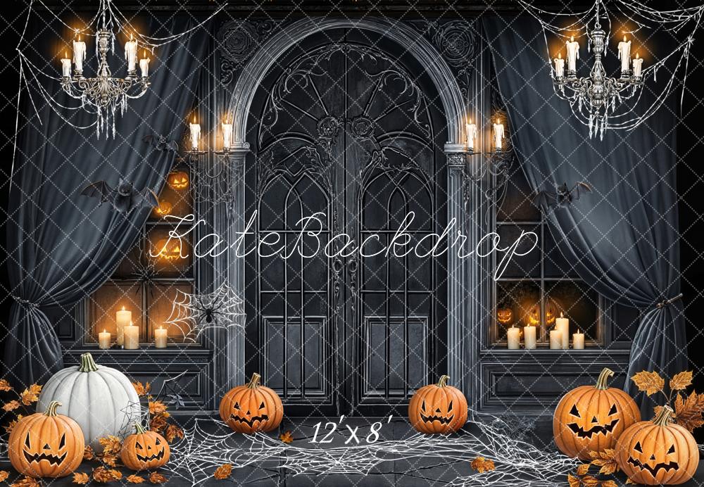 Kate Halloween Pumpkins Spiderwebs Fleece Backdrop Designed by Chain - Kate Backdrop AU