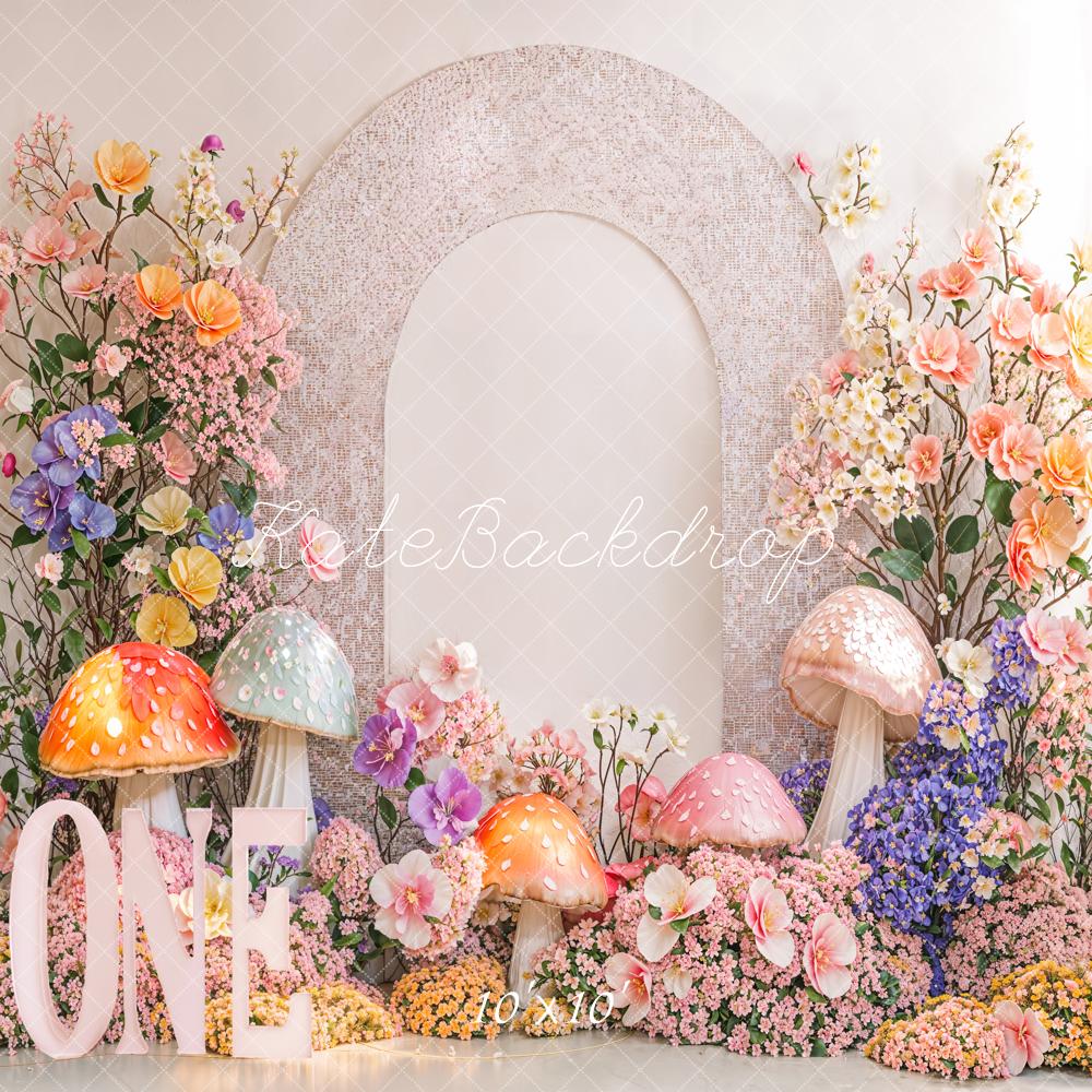 Kate 1st Birthday Mushrooms Backdrop Designed by Emetselch - Kate Backdrop AU