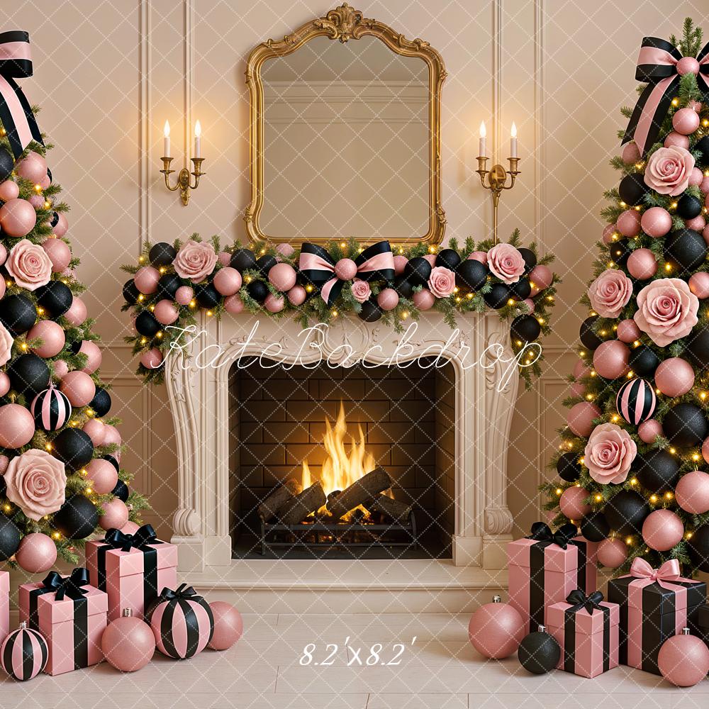 Kate Christmas Rose Tree Fireplace Backdrop Designed by Ashley Paul - Kate Backdrop AU