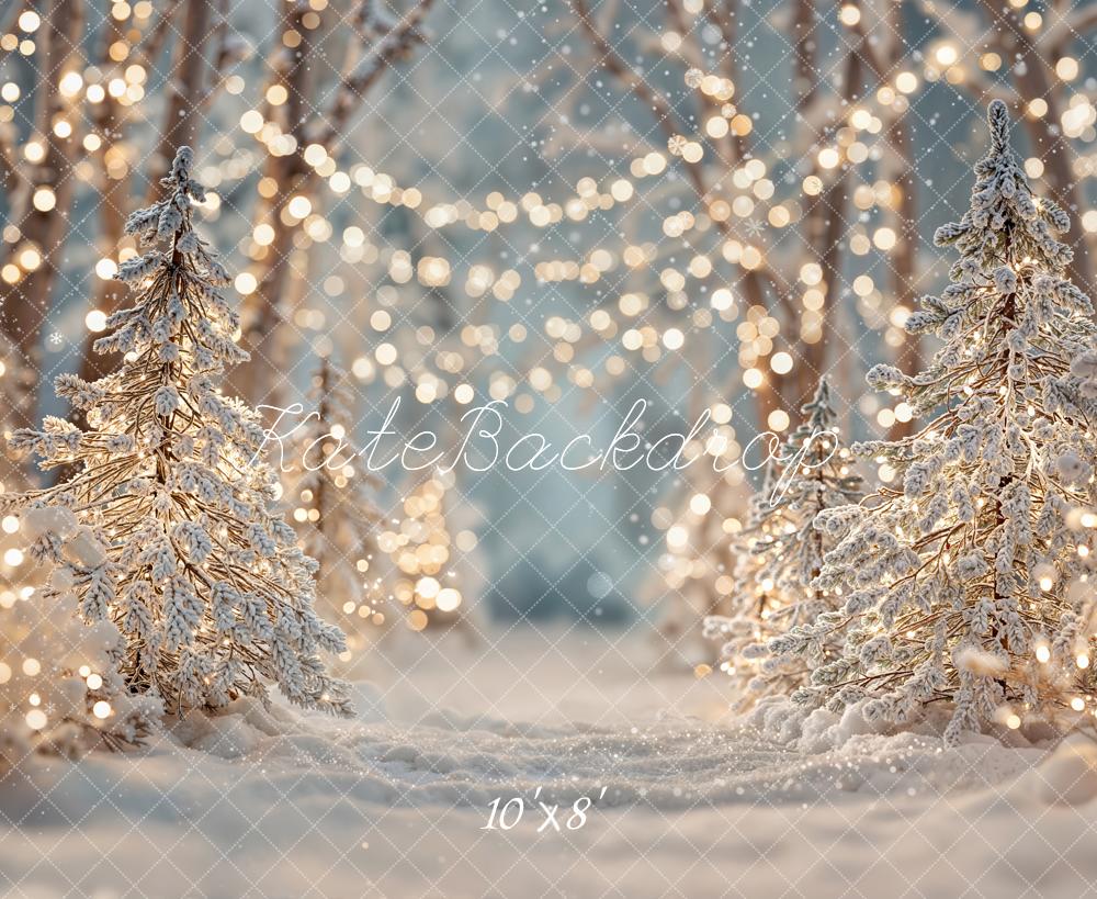Lightning Deal Kate Christmas Snowy Forest Bokeh Lights Fleece Backdrop Designed by Emetselch