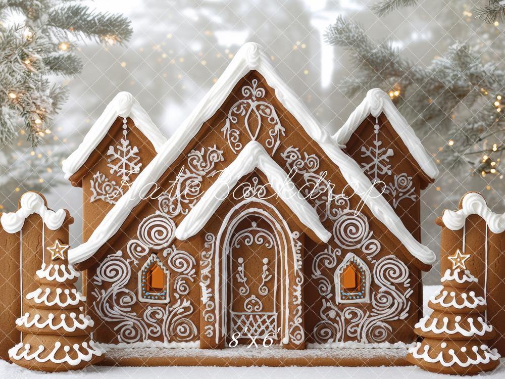 Kate Christmas Gingerbread House Snowy Backdrop Designed by Mini MakeBelieve - Kate Backdrop AU