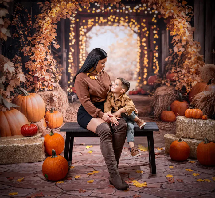 Kate Fall Maple Arch Pumpkins Barn Backdrop Designed by Emetselch - Kate Backdrop AU