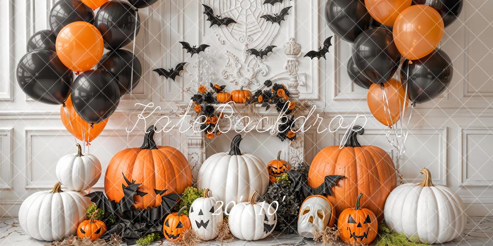 Kate Halloween Pumpkins Balloons Bats Backdrop Designed by Emetselch - Kate Backdrop AU