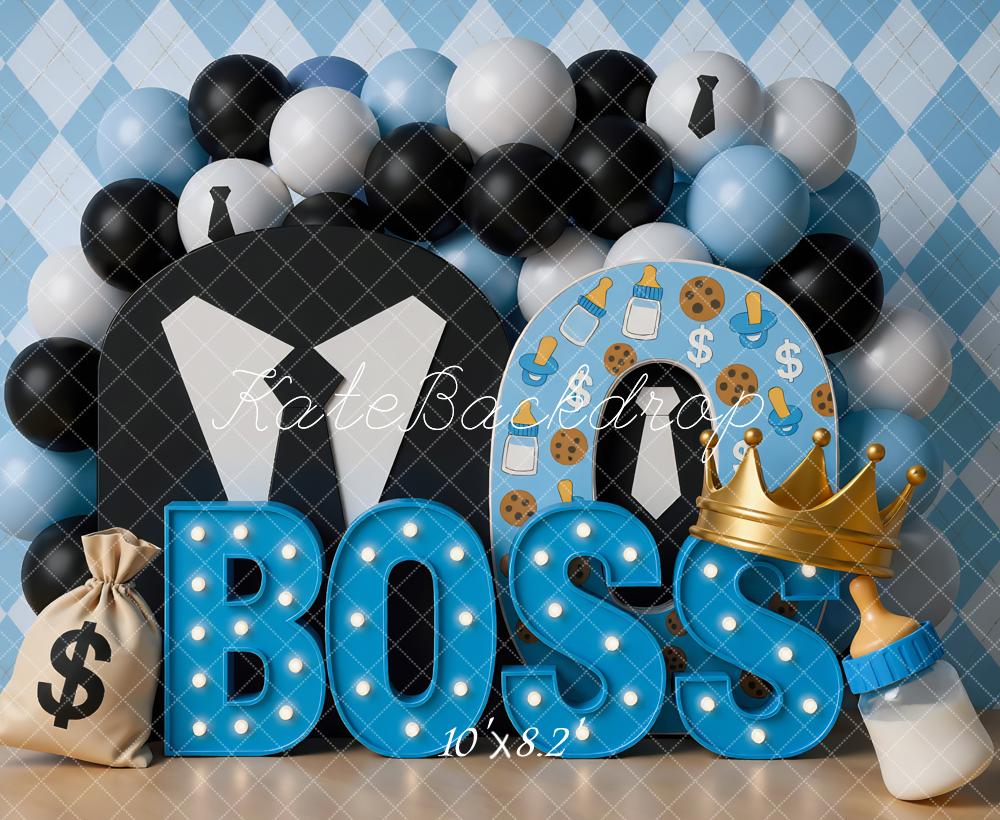 Kate Boss Suit Balloons Blue Backdrop Designed by Mini MakeBelieve - Kate Backdrop AU