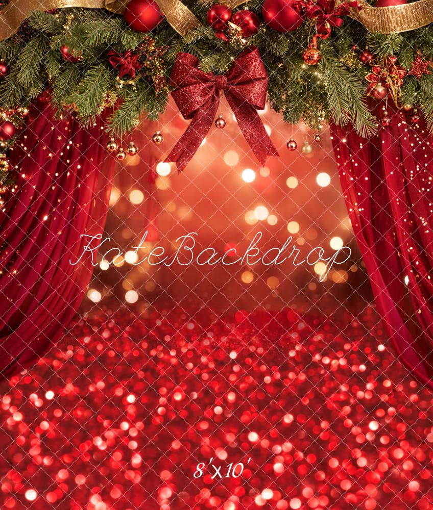 Kate Christmas Red Bow Bokeh Fleece Backdrop Designed by Emetselch - Kate Backdrop AU