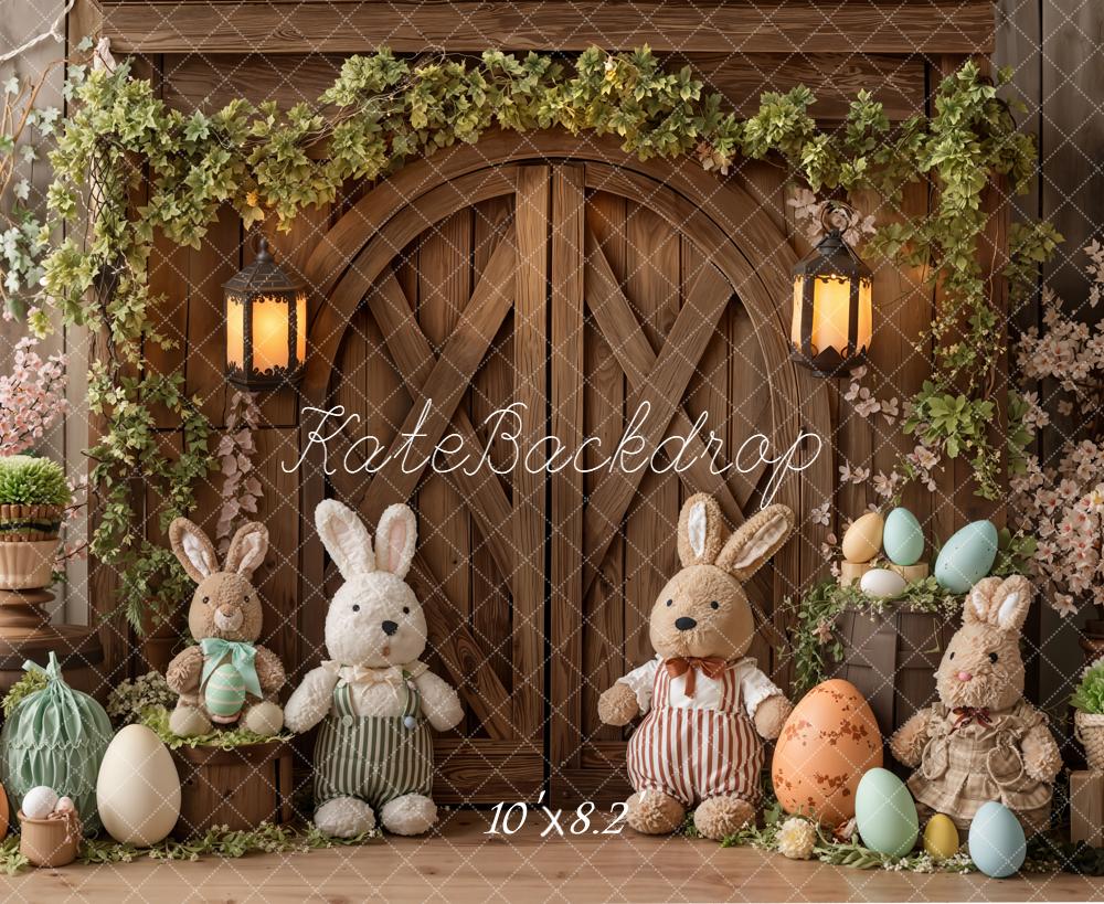 Kate Easter Bunny Eggs Wooden Door Fleece Backdrop Designed by Emetselch