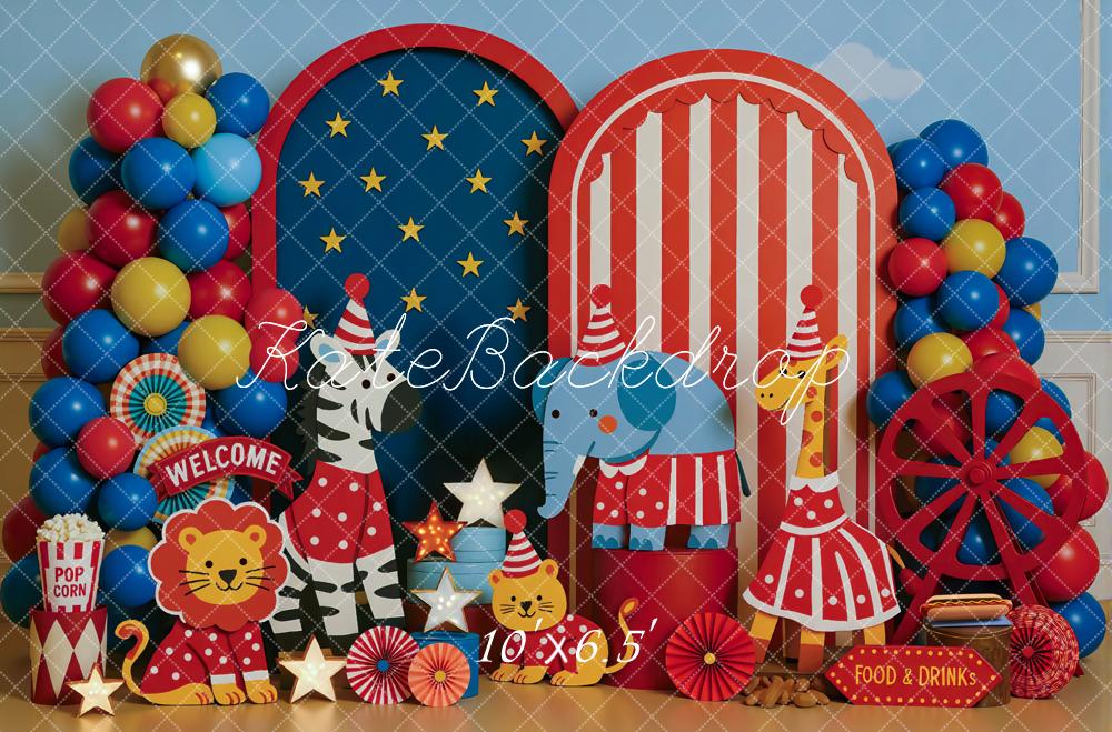 Kate Circus Animals Stars Balloons Backdrop Designed by Mini MakeBelieve - Kate Backdrop AU