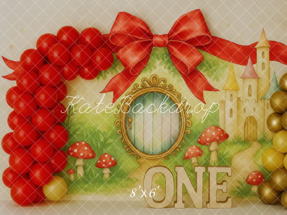 Kate Fairy Red Balloons Mushroom Backdrop Designed by Patty Roberts