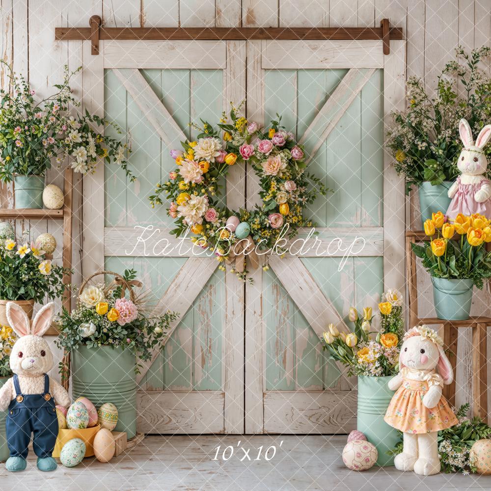 Kate Easter Bunny Flowers Eggs Barn Doors Backdrop Designed by Chain