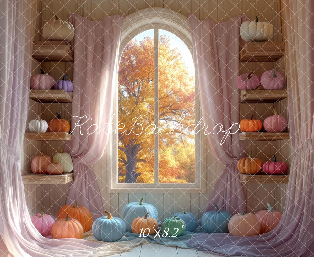 Kate Fall Pumpkins Window Curtains Backdrop Designed by Mini MakeBelieve - Kate Backdrop AU