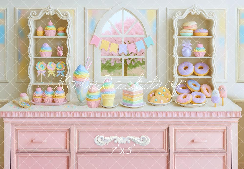 Kate Cake Smash Cupcakes Donuts Pink Cabinet Backdrop Designed by Mini MakeBelieve - Kate Backdrop AU