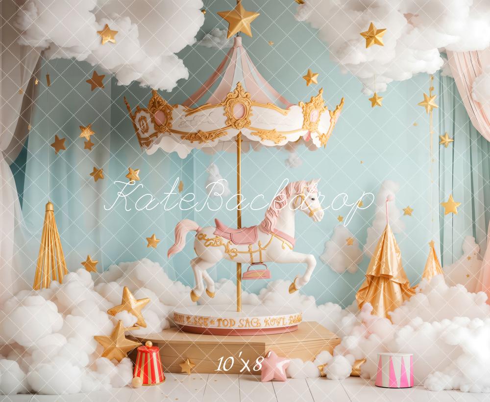 Kate Carousel Horse Clouds Stars Fleece Backdrop Designed by Emetselch - Kate Backdrop AU