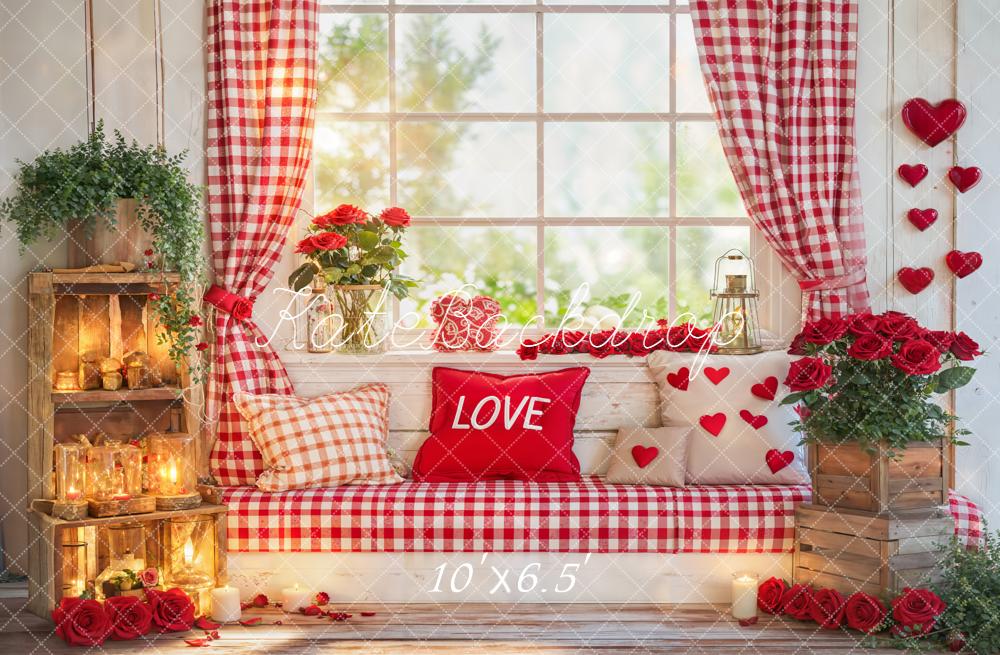 Kate Valentines Red Gingham Window Fleece Backdrop Designed by Emetselch
