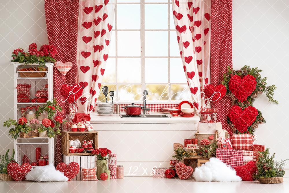 Kate Valentine's Day Kitchen Hearts Red Backdrop Designed by Emetselch