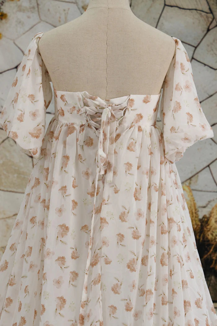 Kate Chiffon Flower Printed White Maternity Photoshoot Dress - Kate Backdrop AU