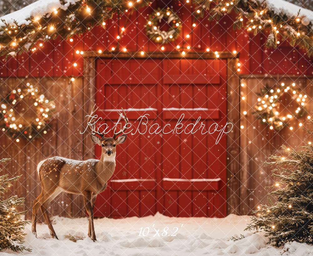 Kate Christmas Deer Red Barn Backdrop Designed by Emetselch - Kate Backdrop AU