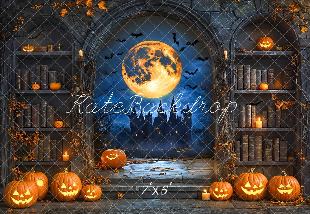 Kate Halloween Pumpkins Full Moon Castle Backdrop Designed by Emetselch - Kate Backdrop AU