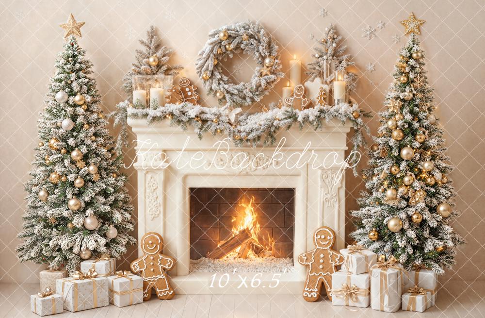 Kate Christmas Fireplace Wreath Presents Backdrop Designed by Emetselch