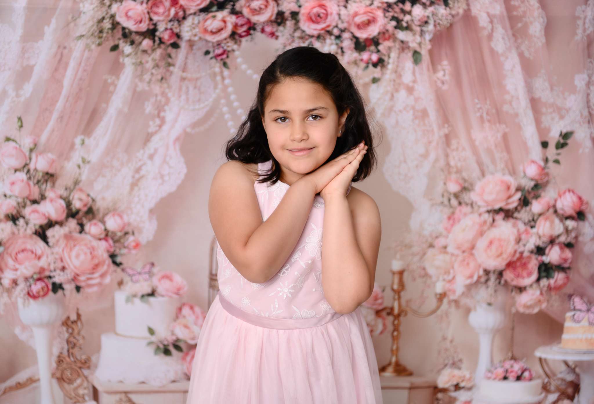 Kate Elegant Pink Floral Lace Birdcage Backdrop Designed by Emetselch