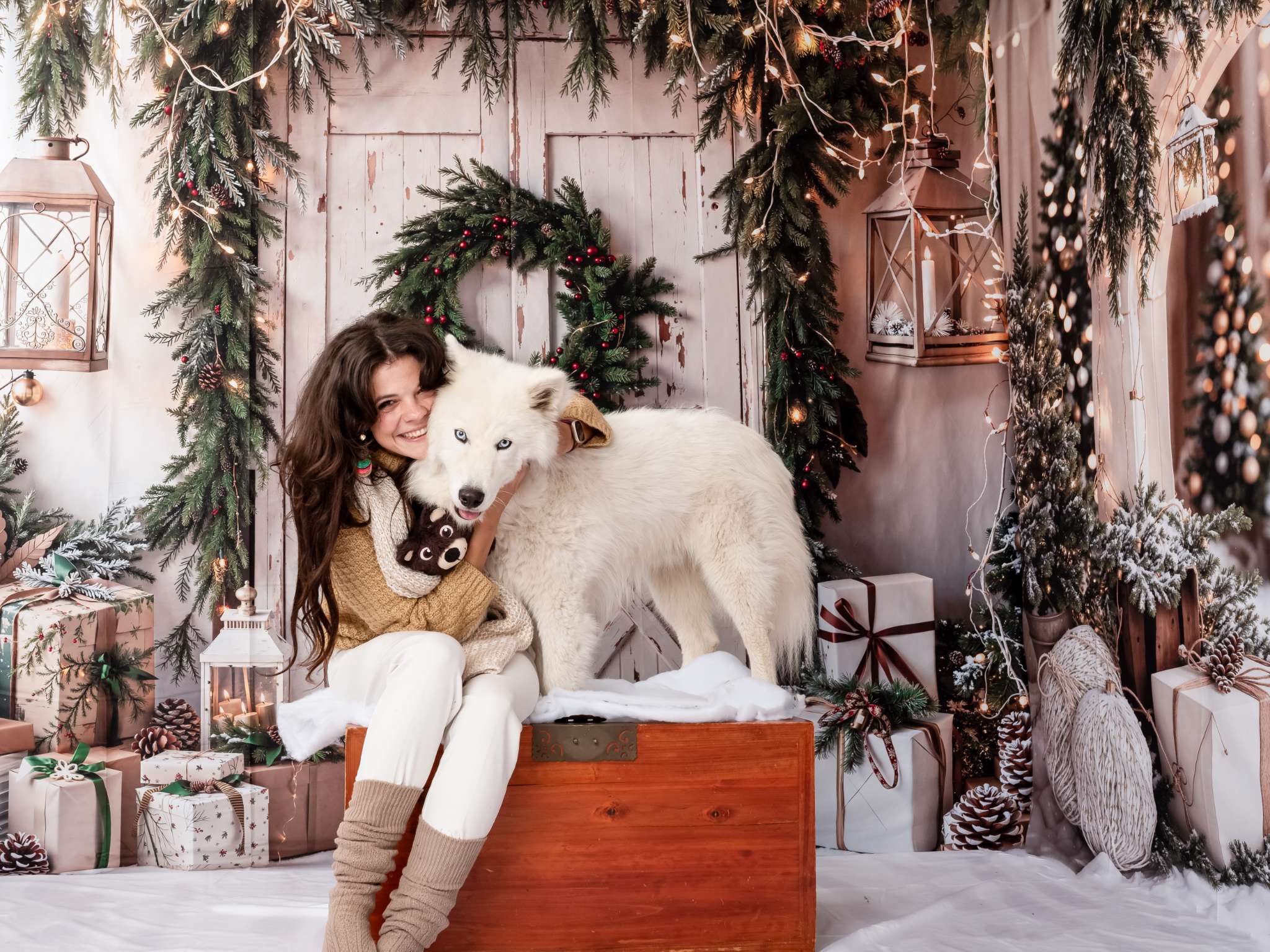 Kate Winter Christmas Arch Barn Door Snow Room Set - Kate Backdrop AU