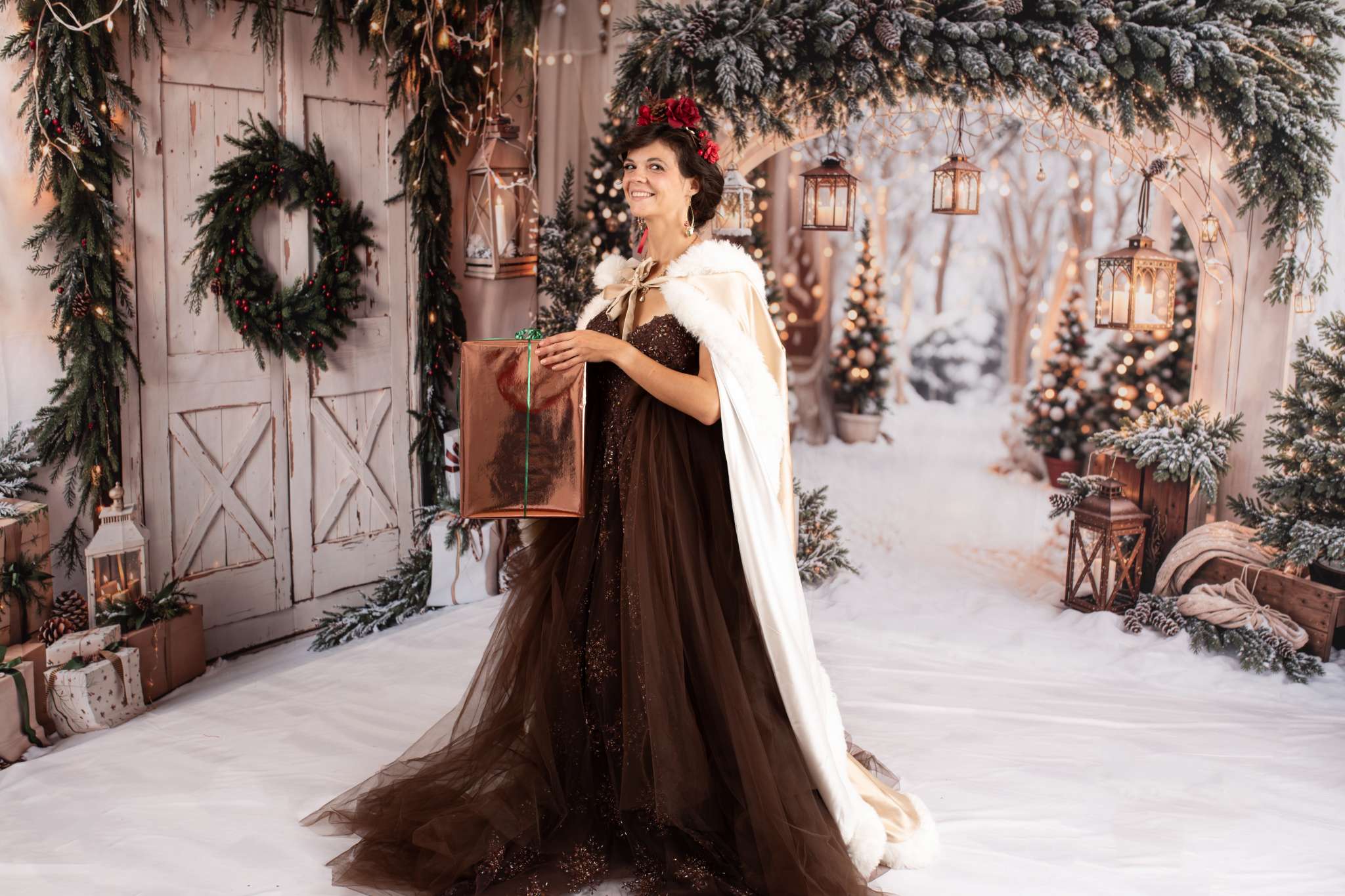 Kate Winter Christmas Arch Barn Door Snow Room Set - Kate Backdrop AU