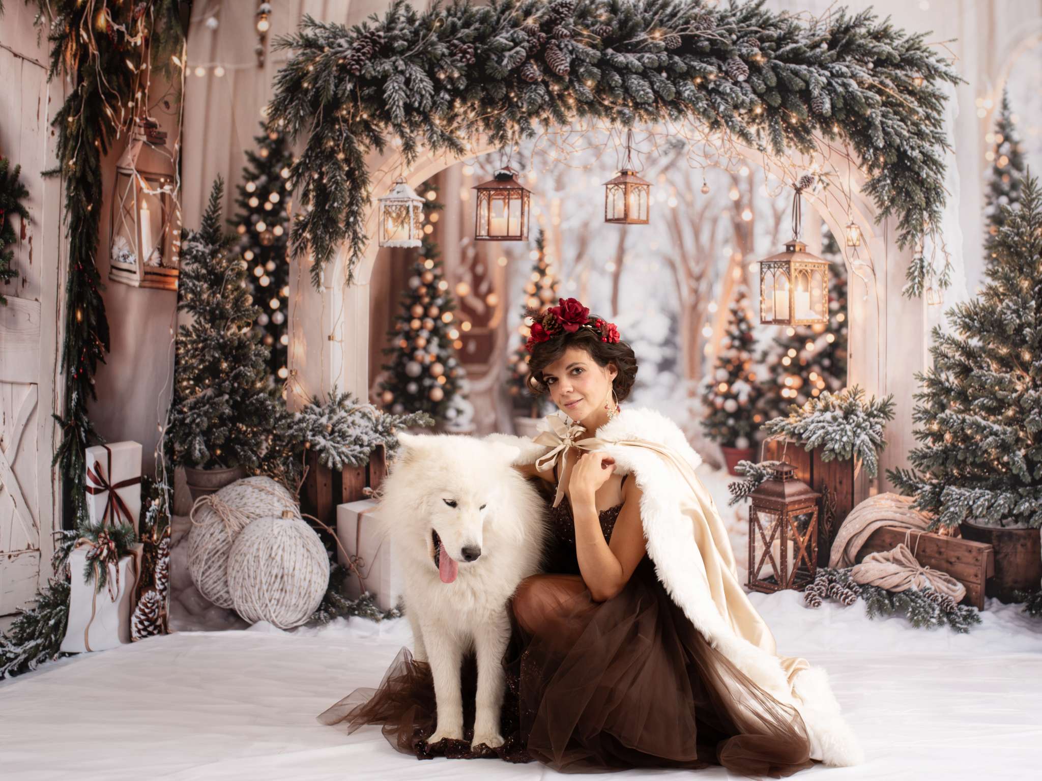 Kate Winter Christmas Arch Barn Door Snow Room Set - Kate Backdrop AU