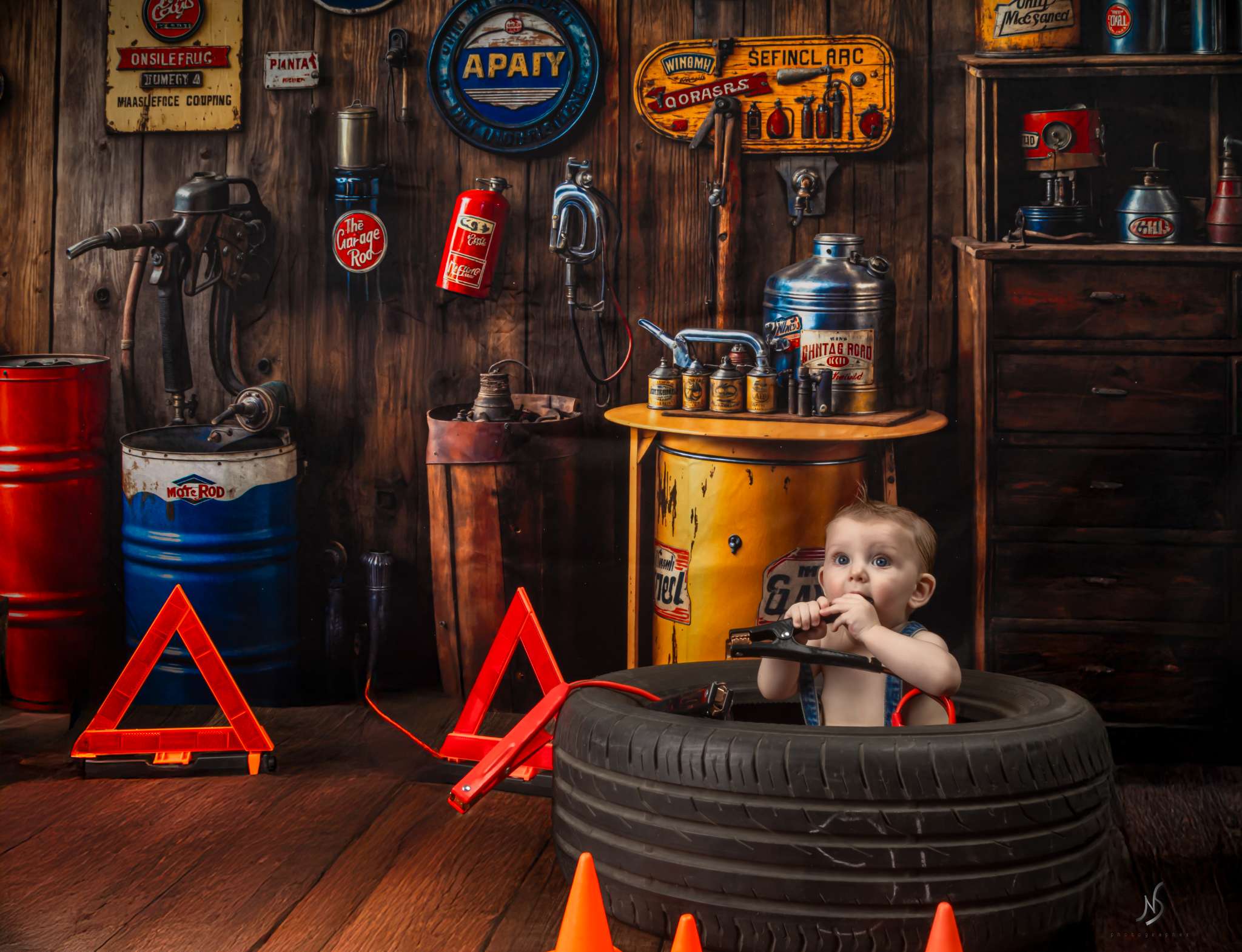 Kate Vintage Garage Wooden Wall Backdrop Designed by Emetselch