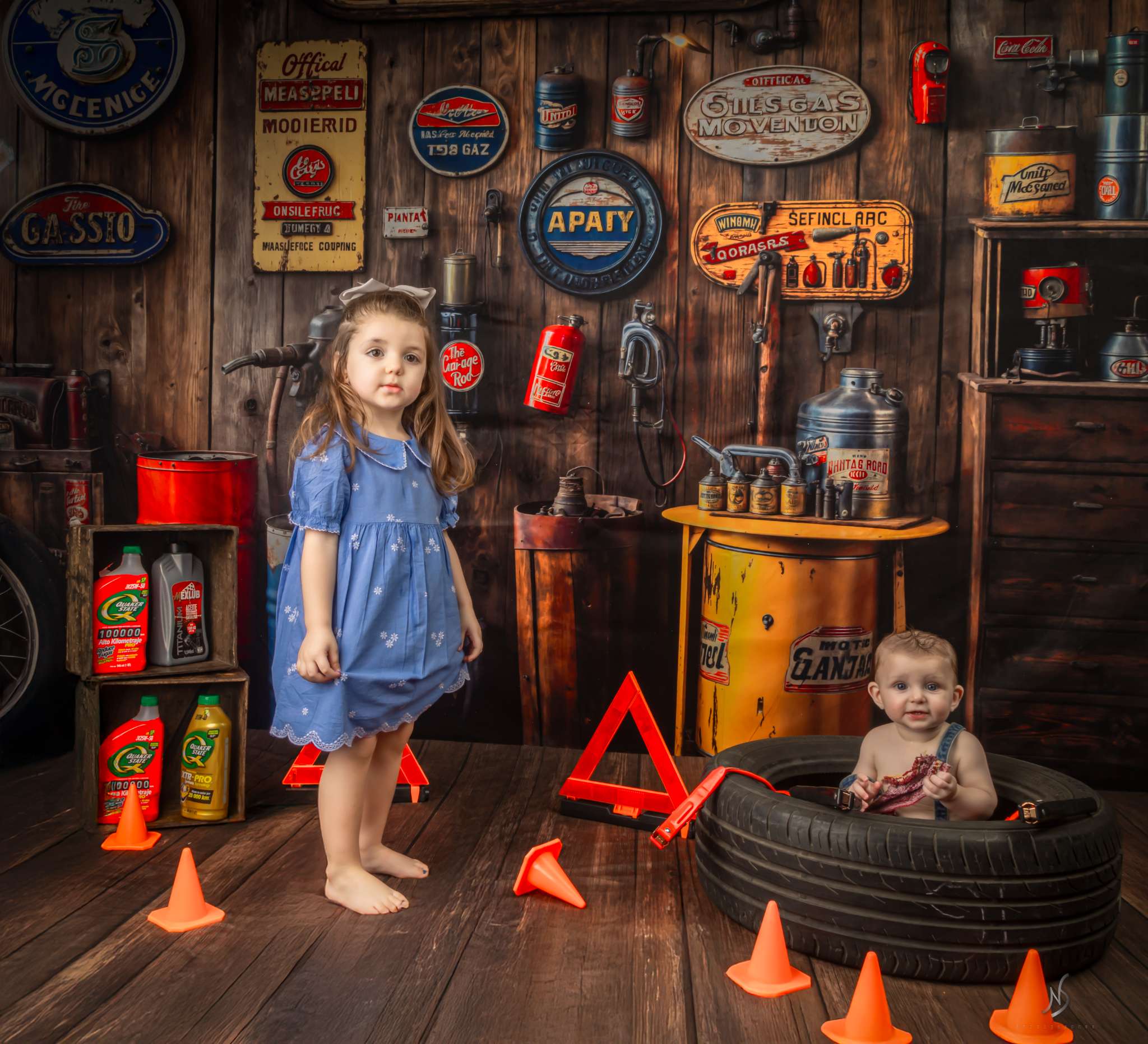 Kate Vintage Garage Wooden Wall Backdrop Designed by Emetselch