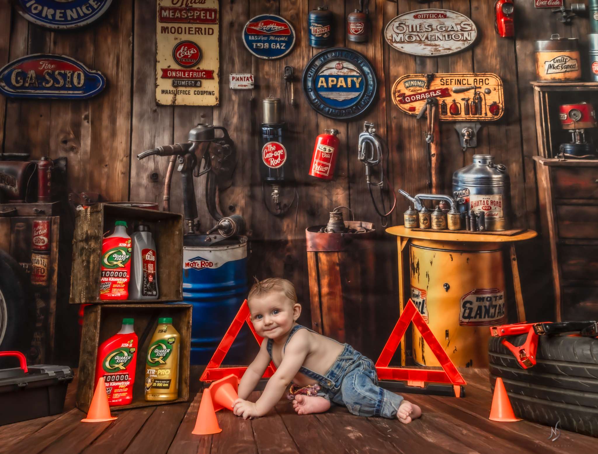 Kate Vintage Garage Wooden Wall Backdrop Designed by Emetselch