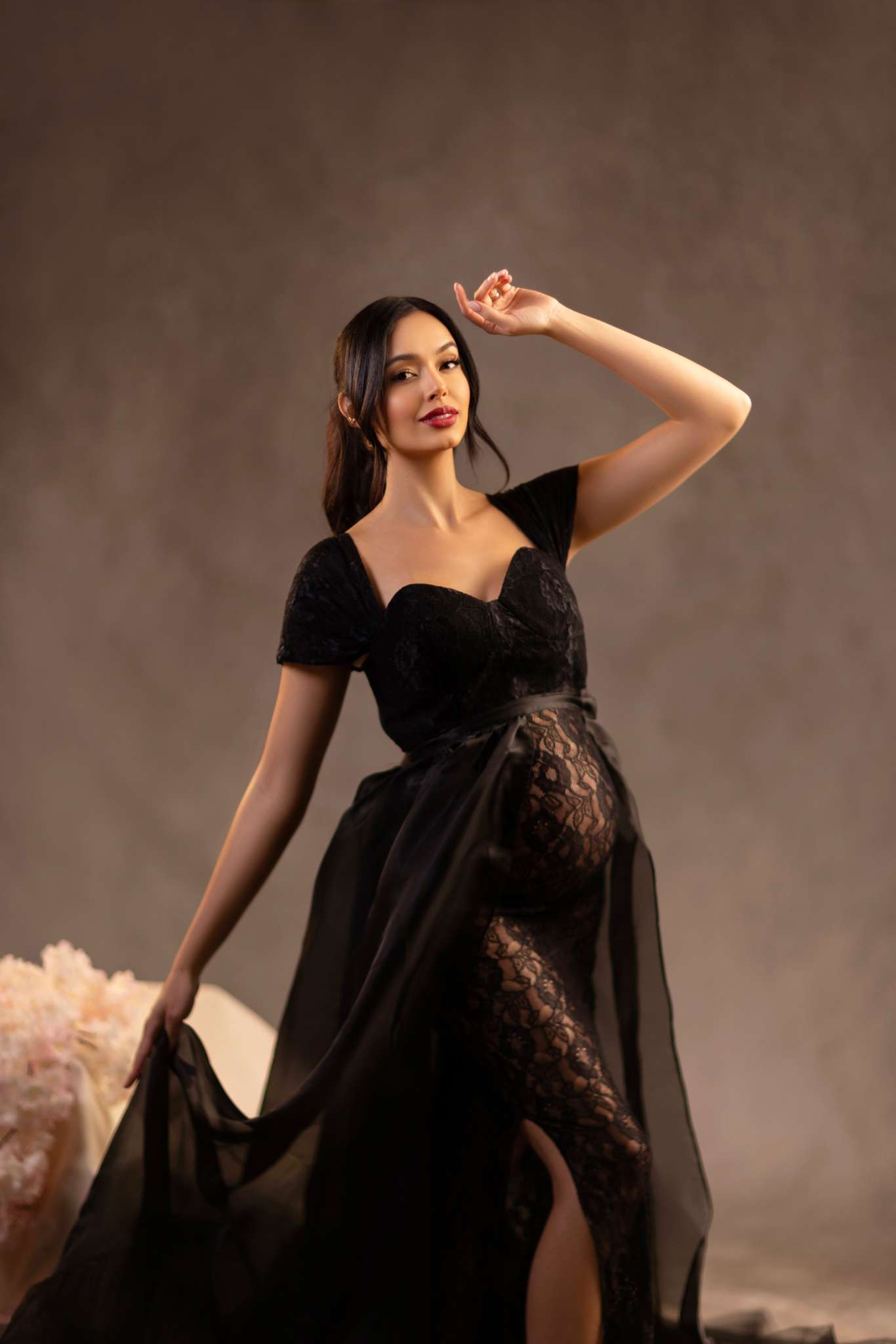 Kate Lace Short Sleeved Strapless Black Maternity Photoshoot Dress - Kate Backdrop AU