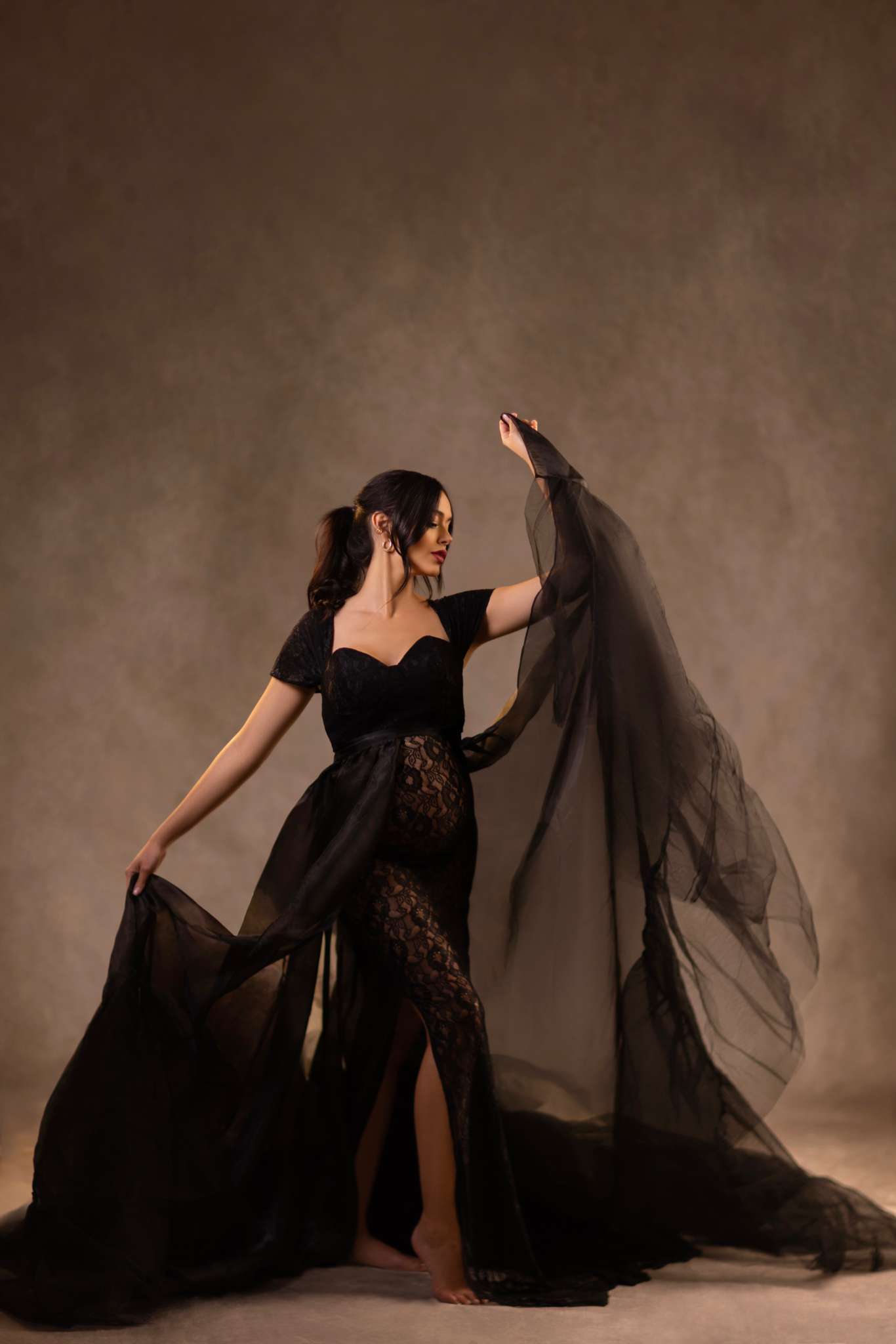 Kate Lace Short Sleeved Strapless Black Maternity Photoshoot Dress - Kate Backdrop AU