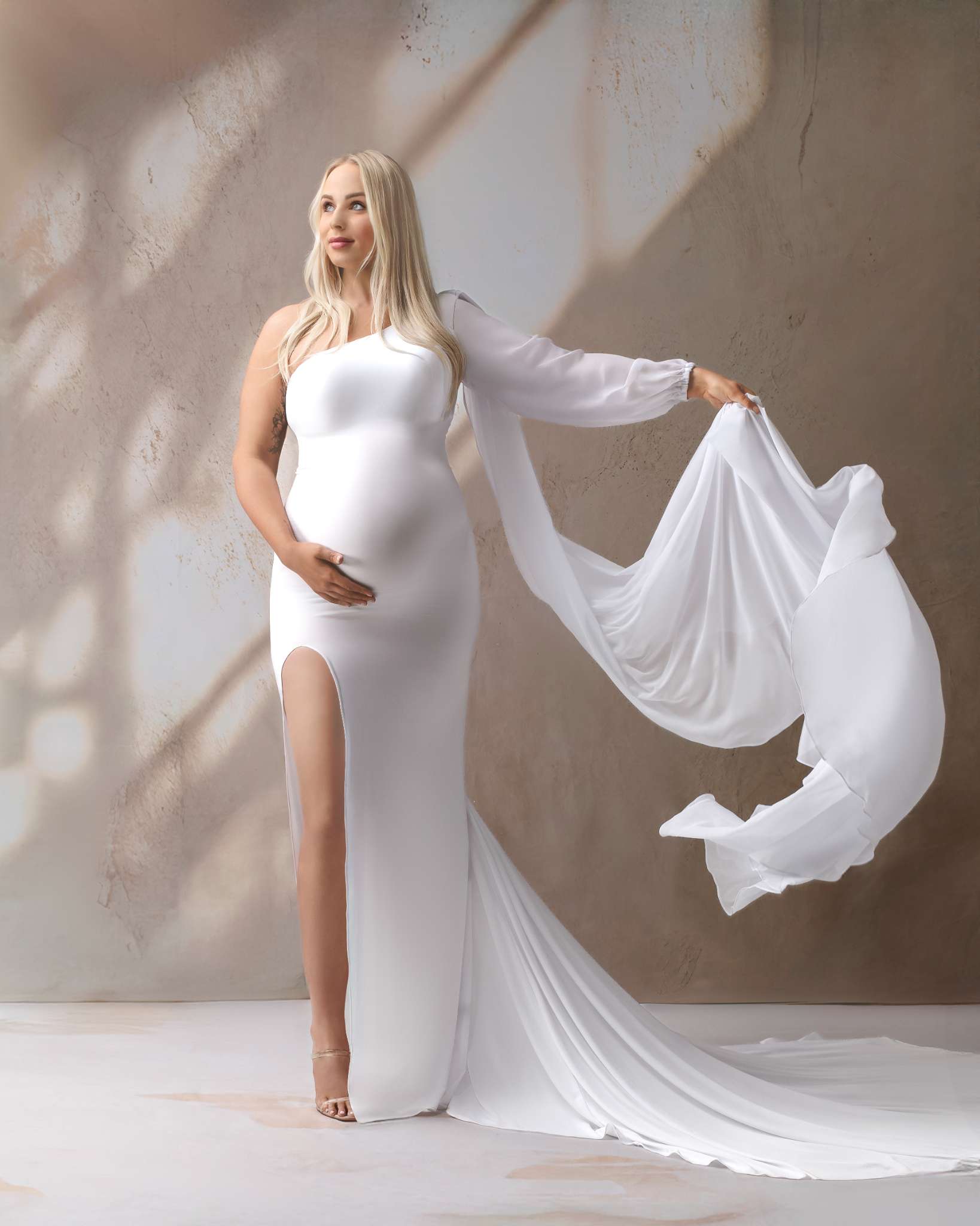 Kate Satin White Custom Maternity Photoshoot Gowns