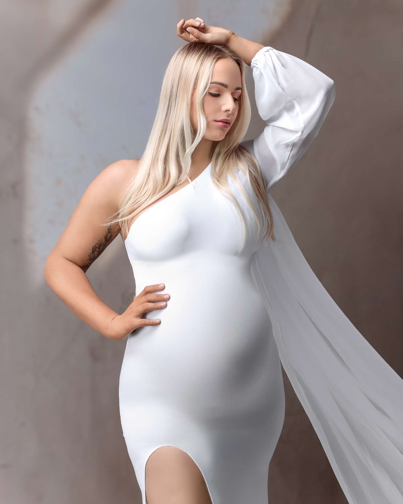 Kate Satin White Custom Maternity Photoshoot Gowns
